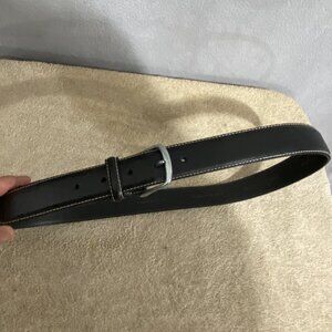 Mezlan Genuine Leather Black Dress Belt Size 34 Made in Spain Silver Buckle